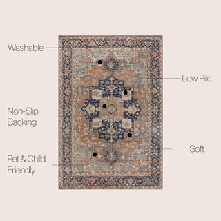 Maris Ornate Medallion Machine-Washable Beige/Blue 5 ft. x 8 ft. Area Rug