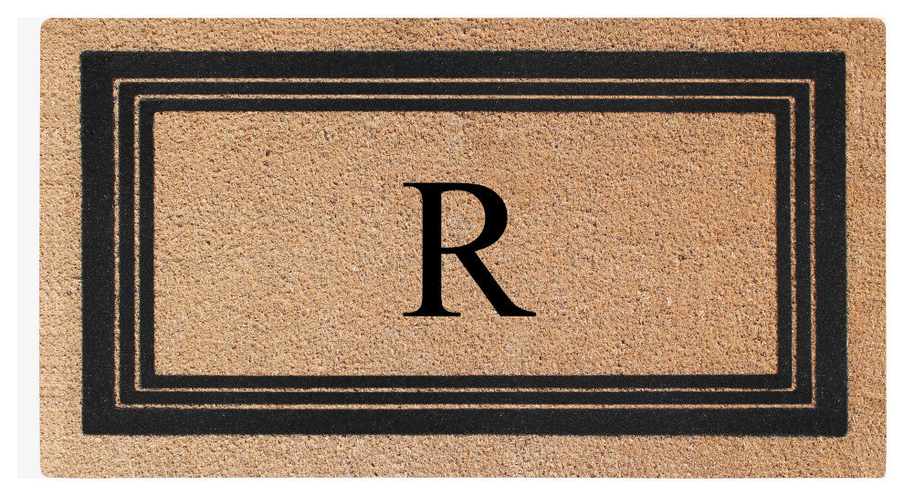 A1HC Natural Coir Monogrammed Triple Border Flock Durable Doormat, 18"x30", R