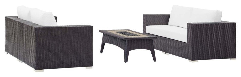 Espresso White Convene 5 Piece Set Outdoor Patio with Fire Pit