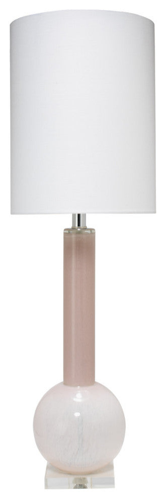 Studio Table Glass Lamp, With Tall Thin Drum Shade, Pink