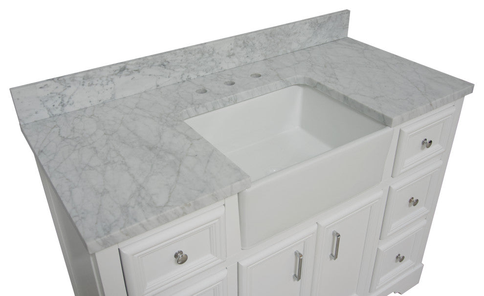 Zelda 48" Bathroom Vanity, White, Carrara Marble