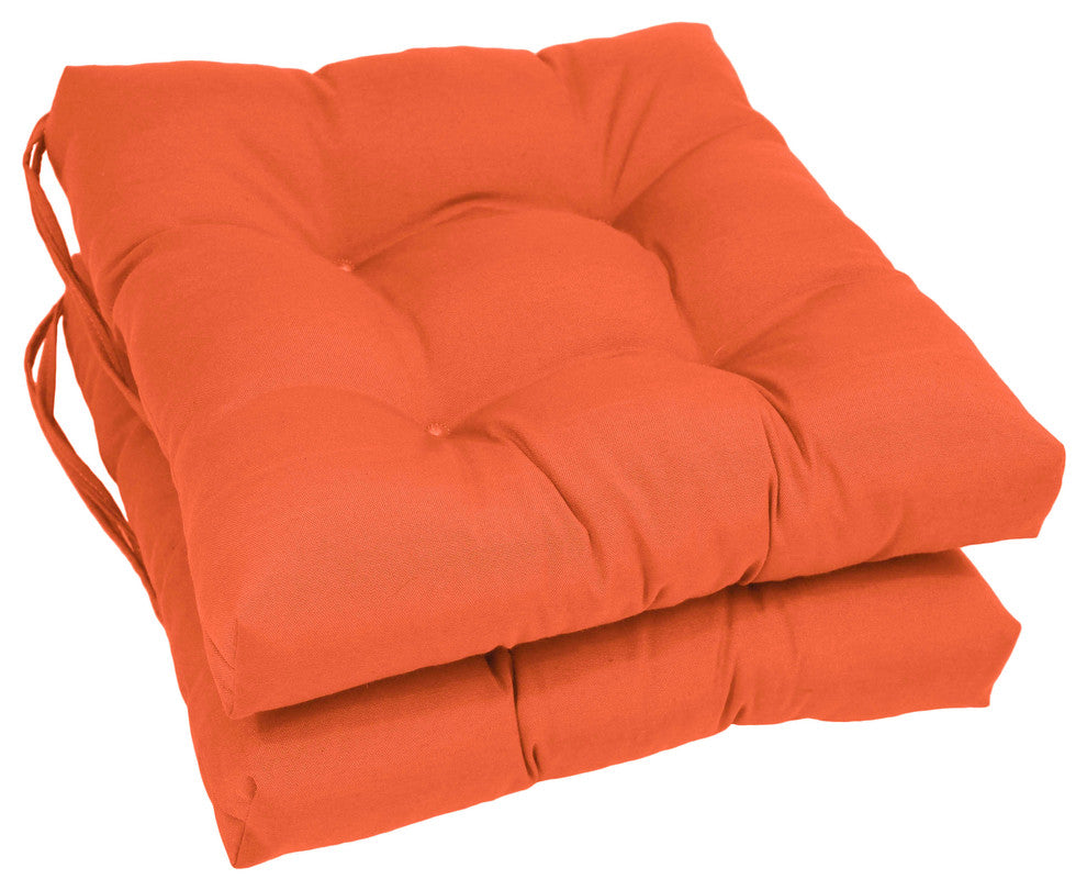 16" Solid Twill Square Tufted Chair Cushions, Set of 2, Tangerine Dream