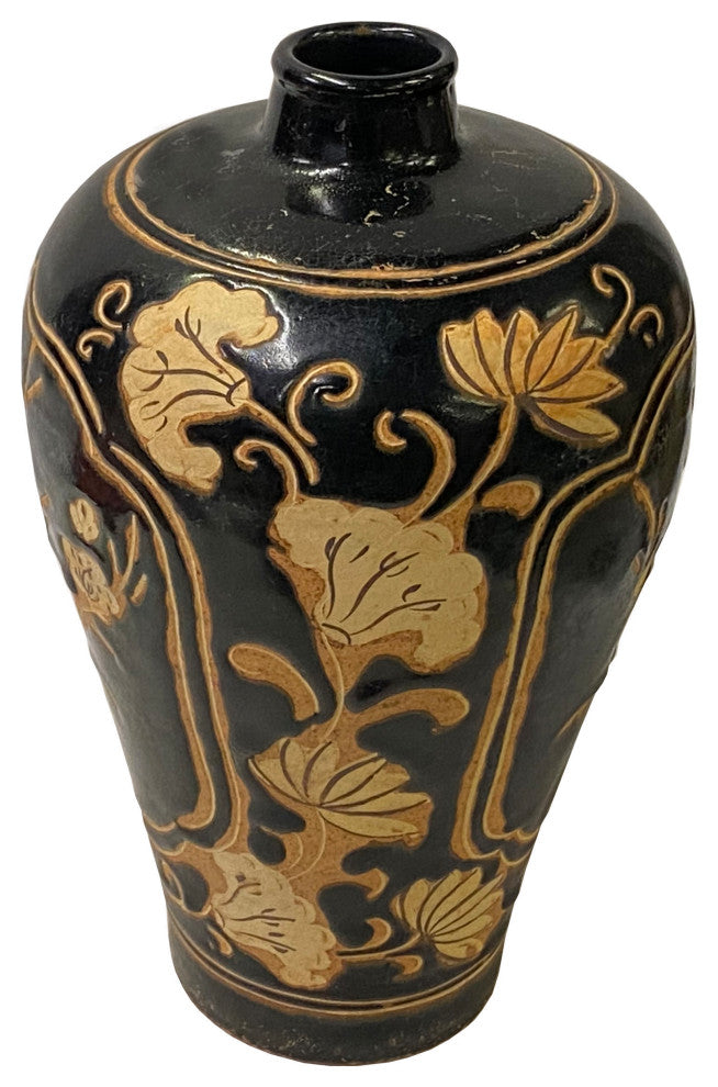 Chinese Ware Black Brown Glaze Ceramic Flower Vase Display Art Hws3027
