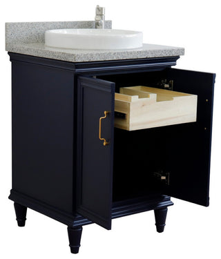 25" Single Vanity, Blue Finish With Gray Granite And Round Sink