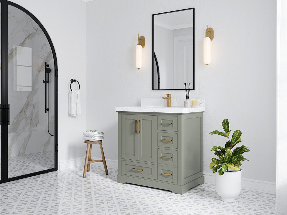 Boston 36" Center Sink Bath Vanity in Evergreen 2" Viola Brown