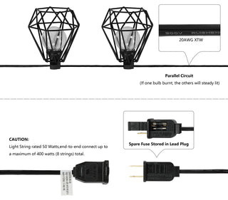 10-Light Indoor/Outdoor 10' Contemporary G40 String Lights, Black