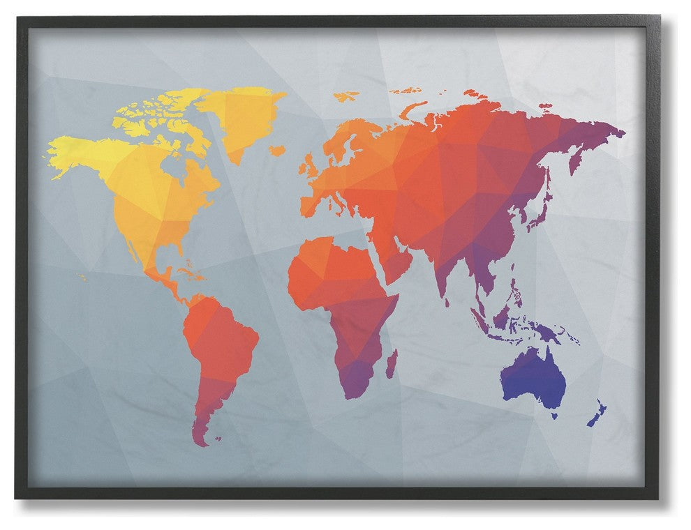 Stupell Ind. Polygonal World Map Framed Giclee Art, 11x14