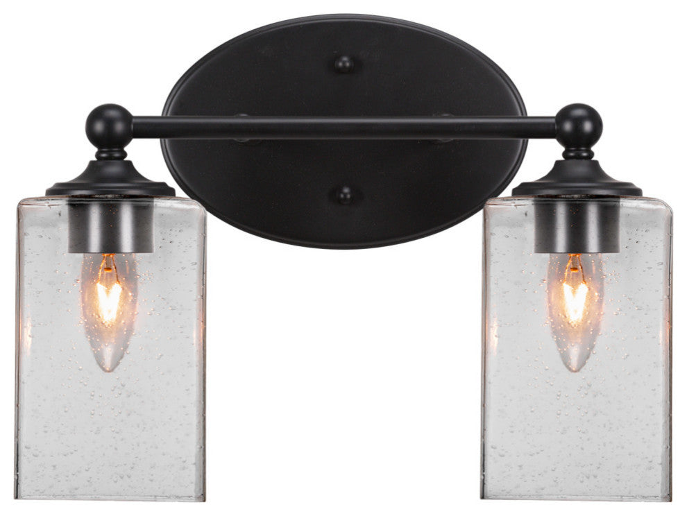 Capri 2-Light Bath Bar, Matte Black/Square Clear Bubble