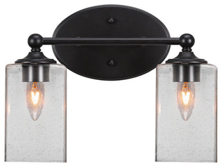 Capri 2-Light Bath Bar, Matte Black/Square Clear Bubble