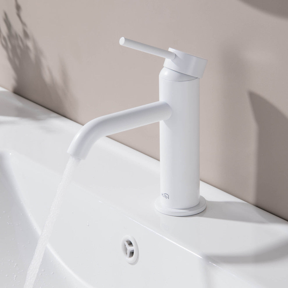 Circular Brass Single Handle Bathroom Faucet KBF1008, Matte White,, Drain