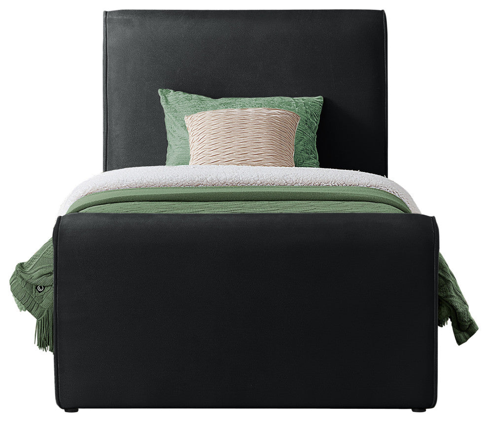 Sloan Black Velvet Full Bed, Black, Twin