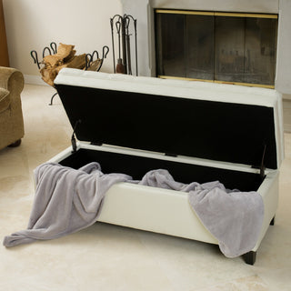 Luka Contemporary Bonded Leather Tufted Storage Ottoman Bench, Ivory
