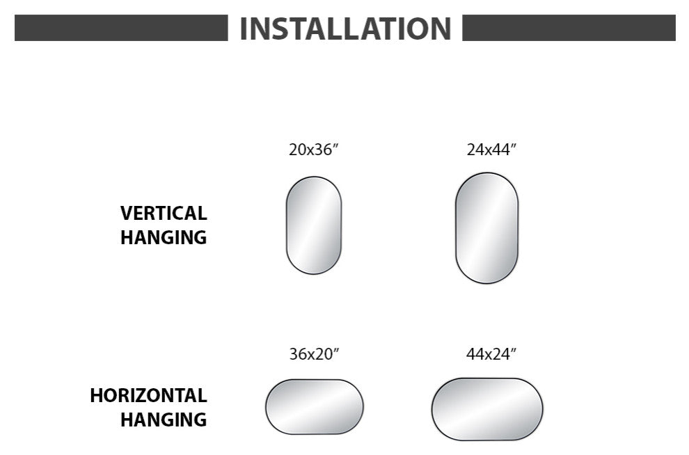 Metal Frame Shatterproof Wall Mount Mirror, FM4, Matte Black, 24"x44"