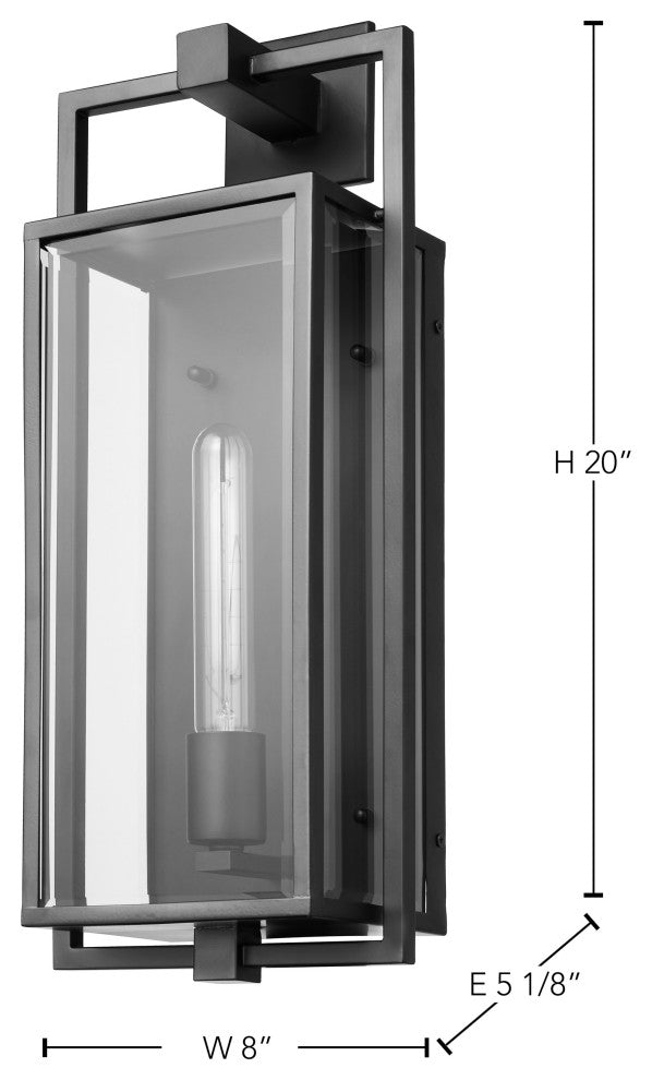Exhibit 1-Light Large Wall Lantern, Matte Black/Clear Beveled Glass