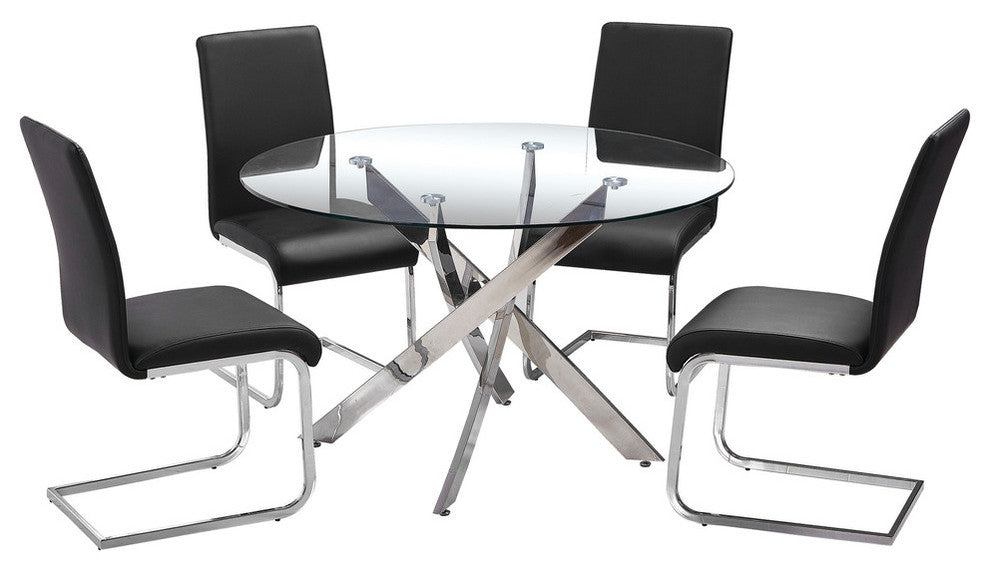 Alison 5-Pieces Modern Dinette Set With Glass Top, Black