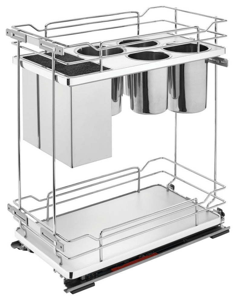 Two-Tier Knife Block Pull Out Organizers With Soft Close, Gray, 11.75"