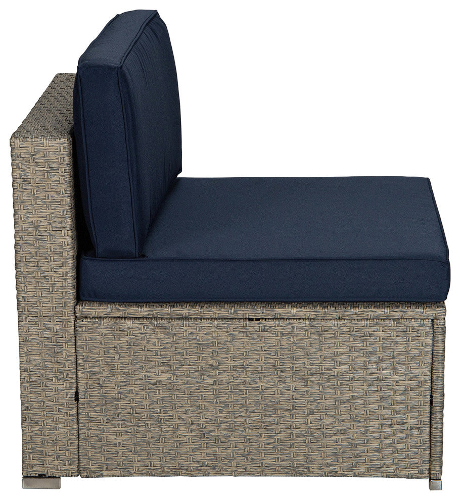 84" Wide Outdoor Wicker Reversible Patio Sectional With Cushions, Navy