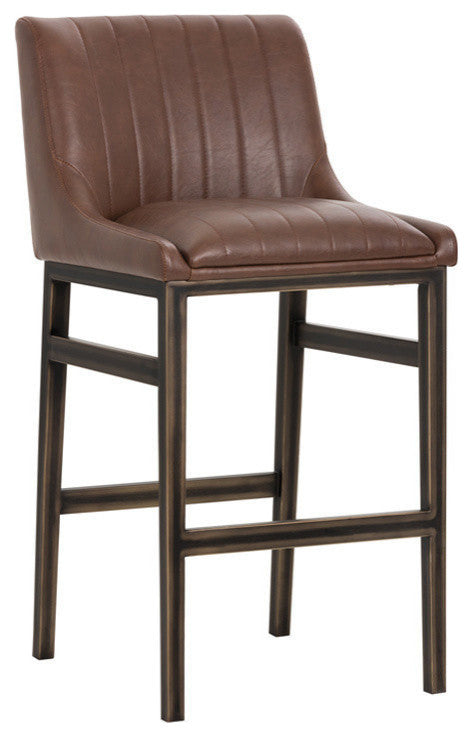 Halden Armless Barstool With Rustic Bronze Legs, Vintage Cognac