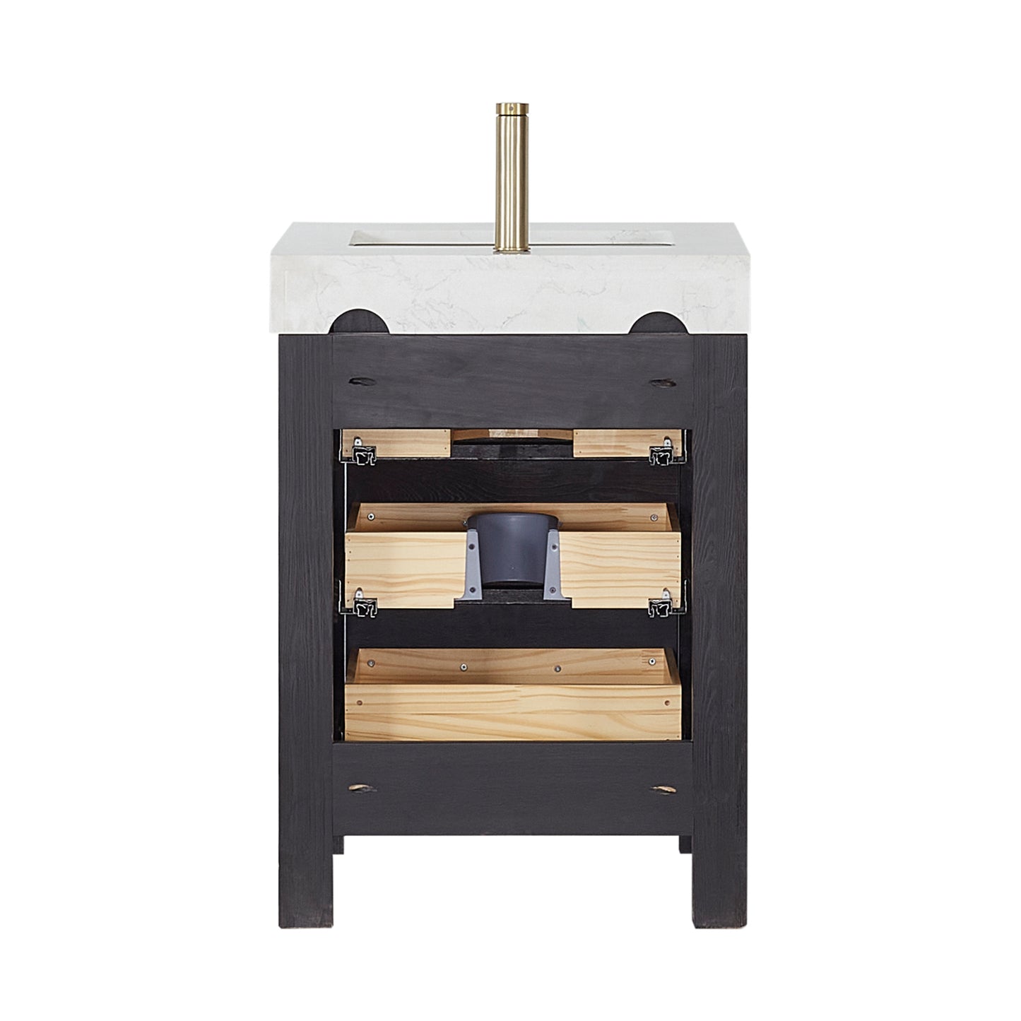 Leon Bath Vanity With Composite Stone Top, Fir Wood Black, 24", No Mirror