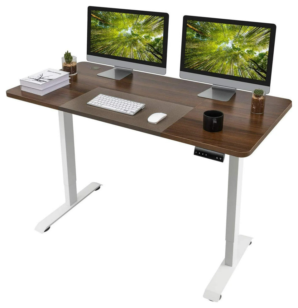 Modern Adjustable Desk, Large Top With Adjustment Buttons & LED Lights, Walnut