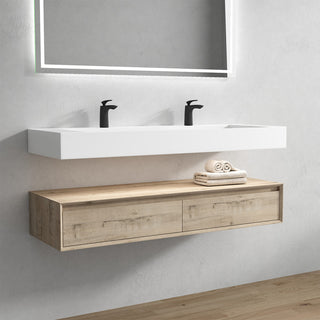 Alysa 60" Floating Bath Vanity, Acrylic Sink/Double Faucet Hole, Light Oak