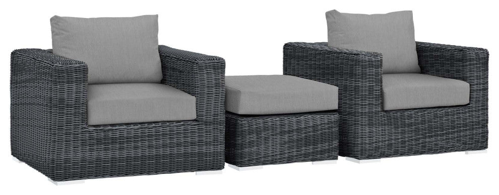 Canvas Gray Summon 3 Piece Outdoor Patio Sunbrella Sectional Set
