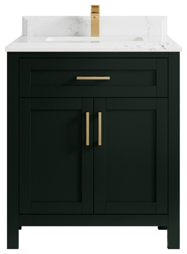 Cambridge 30 Single Sink Bath Vanity in Dark Forest Green 1.5" Empira Quartz