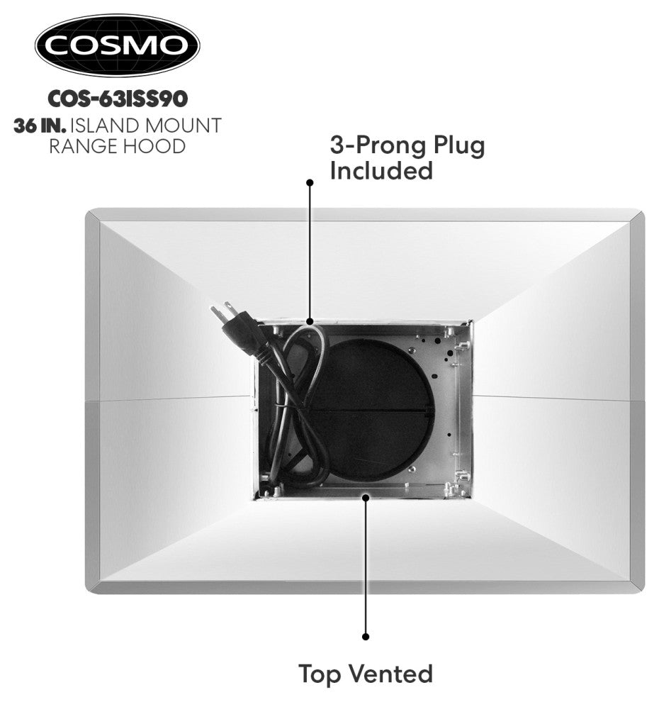 36" 380 CFM Ducted Island Range Hood with LED Lighting in Stainless Steel
