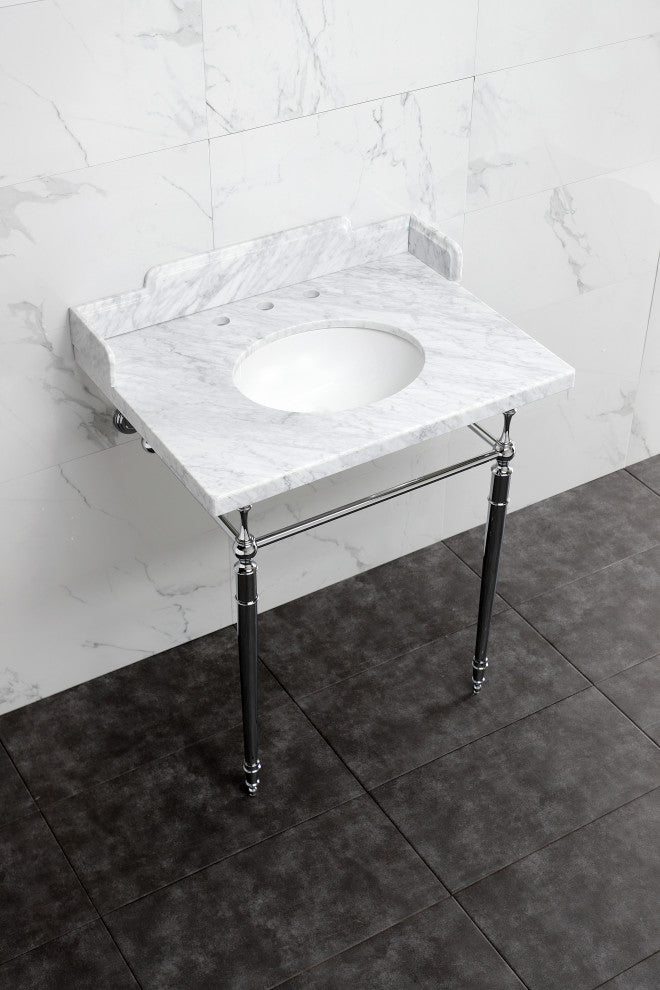 LMS3022M81 30" Carrara Marble Console Sink with Brass Legs