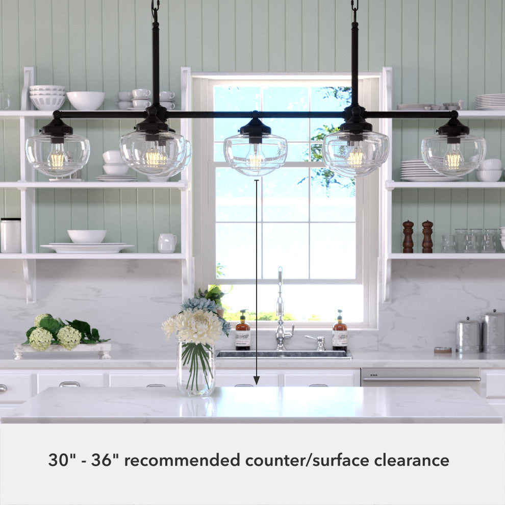 Saddle Creek Noble Bronze, Clear Glass 7-Light Linear Chandelier