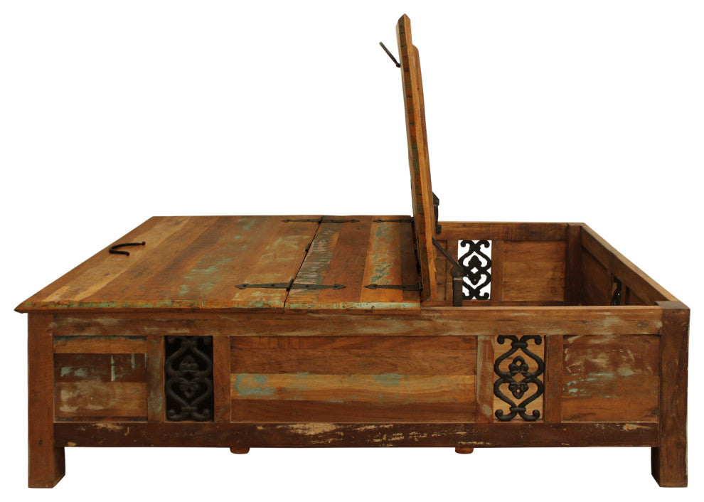 Moti Trinidad 60" Reclaimed Solid Wood Box Cocktail Table in Multi-Color
