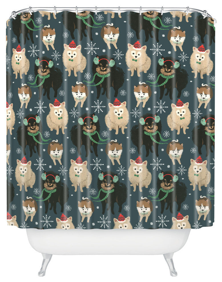 Deny Designs Pimlada Phuapradit Christmas Canine Pomeranian Shower Curtain