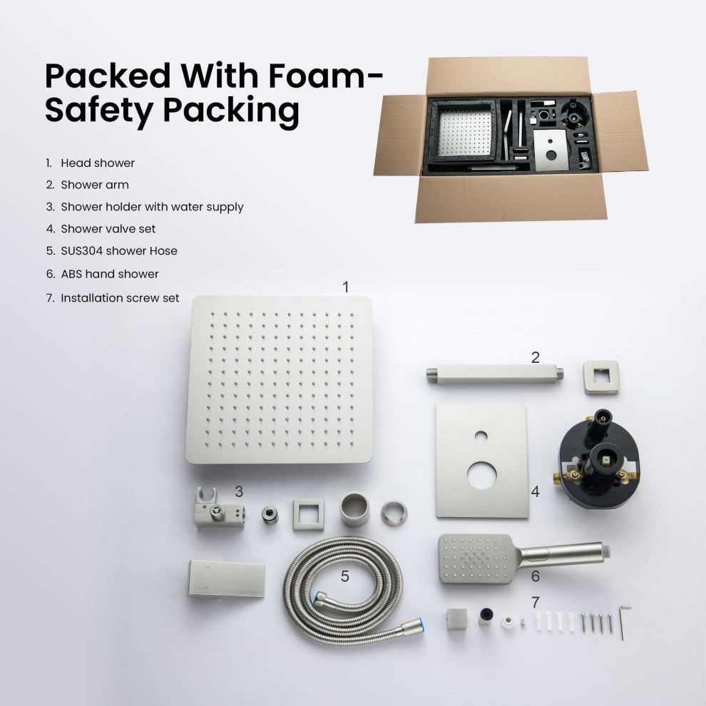 Ceiling Mounted 2-Function Shower System, Rough, Valve, Brushed Nickel