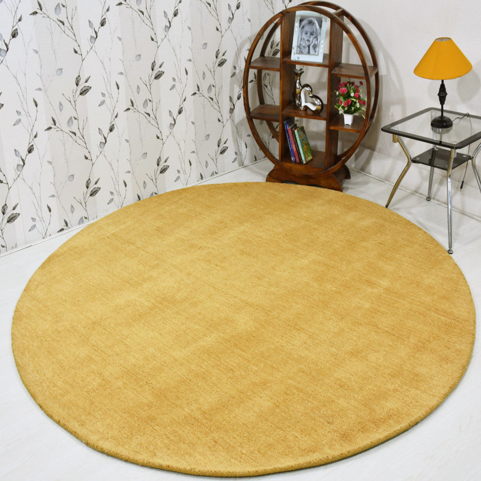 HAND KNOTTED LOOM WOOL ECO-FRIENDLY AREA RUGS-Rectangle,Gold,Solid