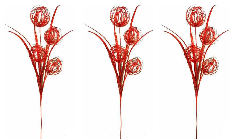 3 Pieces 39" Glitter Sword Grass Christmas Spray, Red
