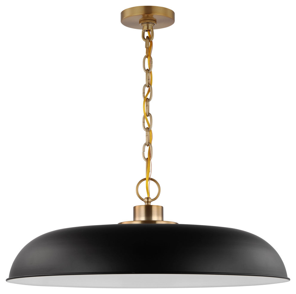 Colony 1-Light Large Pendant, Matte Black With Burnished Brass