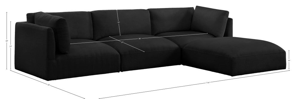 Ease Fabric Upholstered L-Shaped Modular Sectional, Black, 3 Piece: 2 Corner, 1 Armless, 1 Ottoman