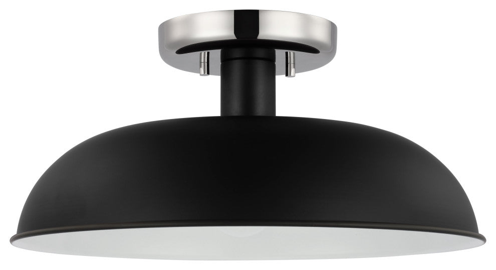 Colony 1-Light Small Semi-Flush Mount Fixture, Matte Black With Polished Nickel