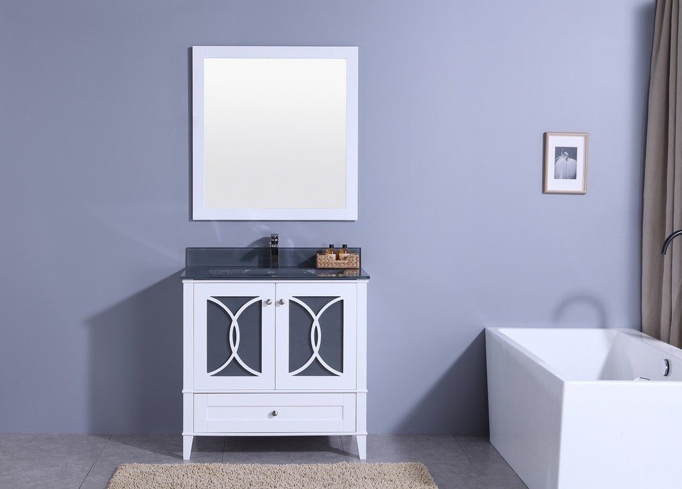 36" White Sink Vanity With Mirror, Without Faucet