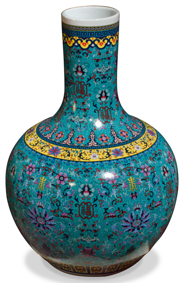 Dark Teal Blue Imperial Chinese Porcelain Temple Vase, With Stand