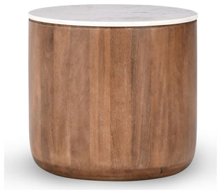 Kosas Home Josie 22" Solid Wood and Marble Round End Table, Brown