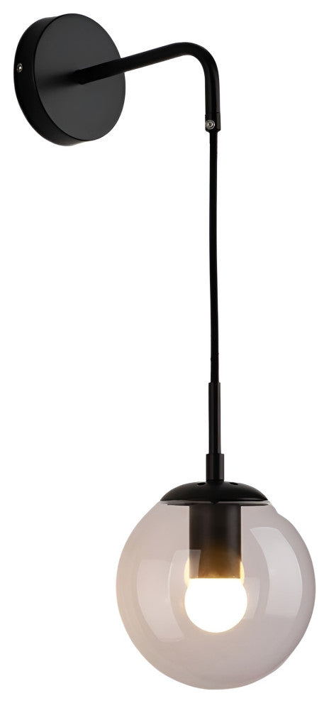 Modern LED Wall Lamp in the Shape of Glass Ball for Dining Room, Black, Clear Glass, Cool Light