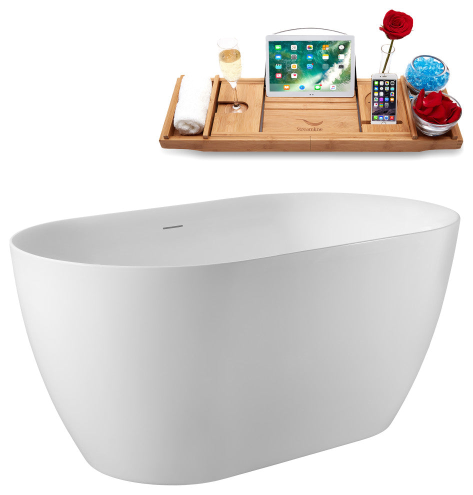 51" Streamline G-38-187-BNK Freestanding Bathtub, Tray, Drain, Brushed Nickel