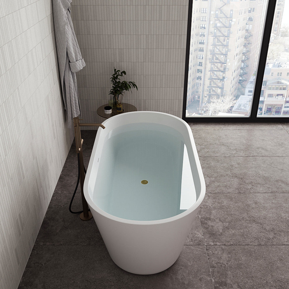 59" Streamline NDR-362-11-BGL Freestanding Tub, Tray, Drain in Brushed Gold