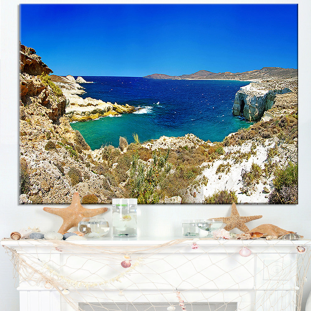 "Milos Island Bay" Panorama" Seashore Canvas Art, 32"x16"