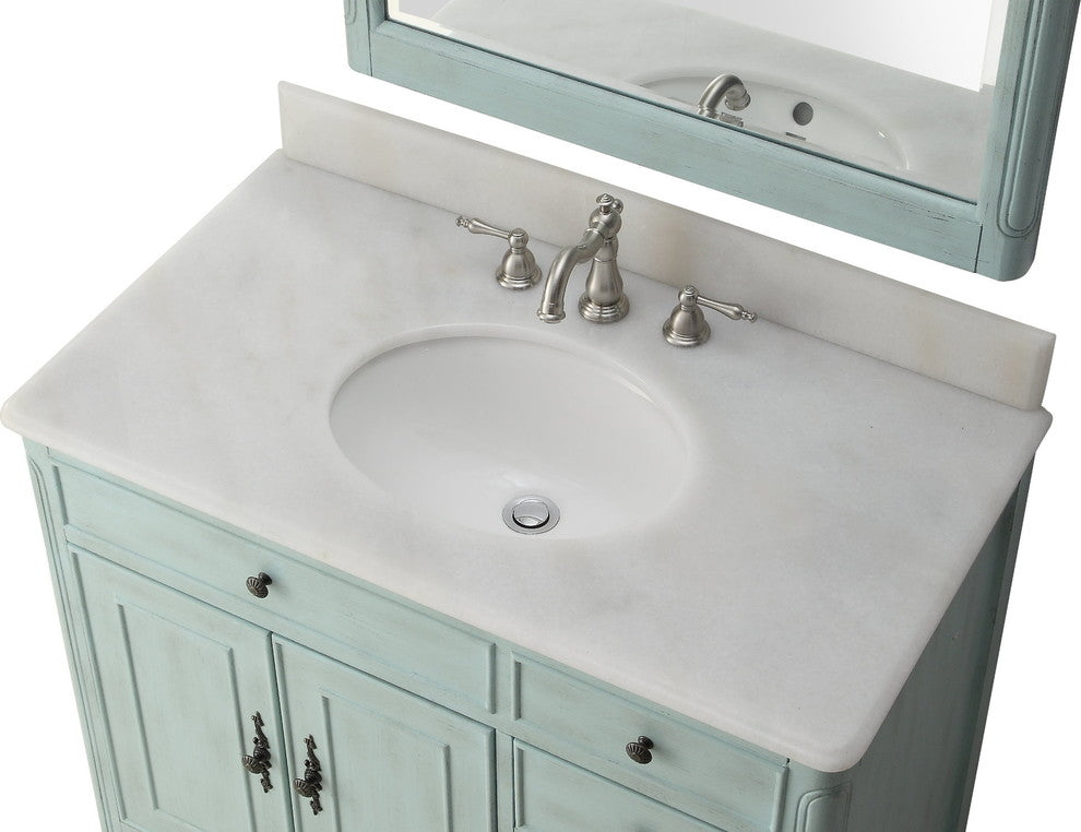 38 Inch Distressed Light Blue Cottage Style Daleville Bathroom Sink Vanity, No Mirror No Faucet
