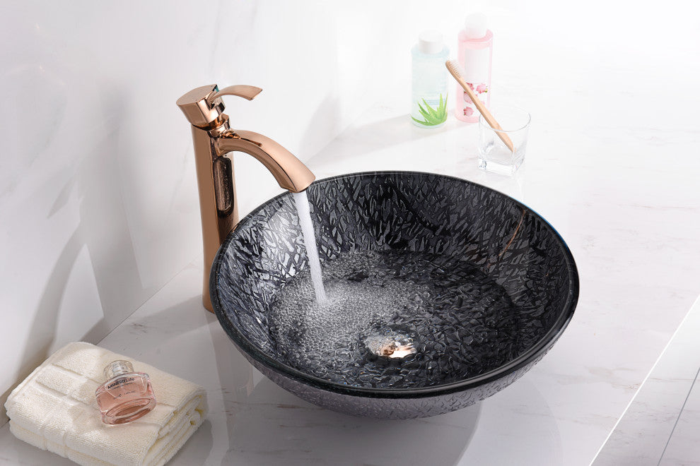 ANZZI Jonas Series Tempered Glass Bathroom Vessel Sink