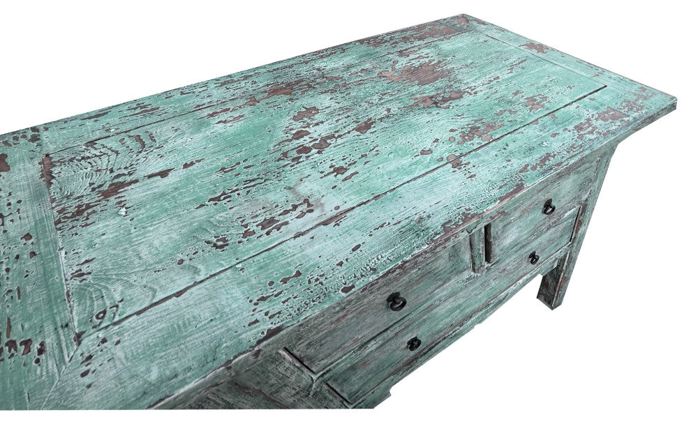 Vintage Distressed Pastel Green Drawers Credenza Side Table Cabinet Hws4435