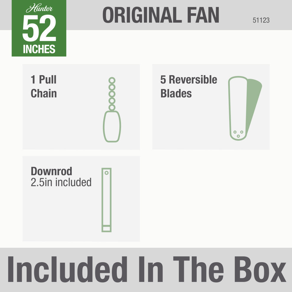 Hunter 52" Hunter Original Matte Silver Damp Rated Ceiling Fan and Pull Chain