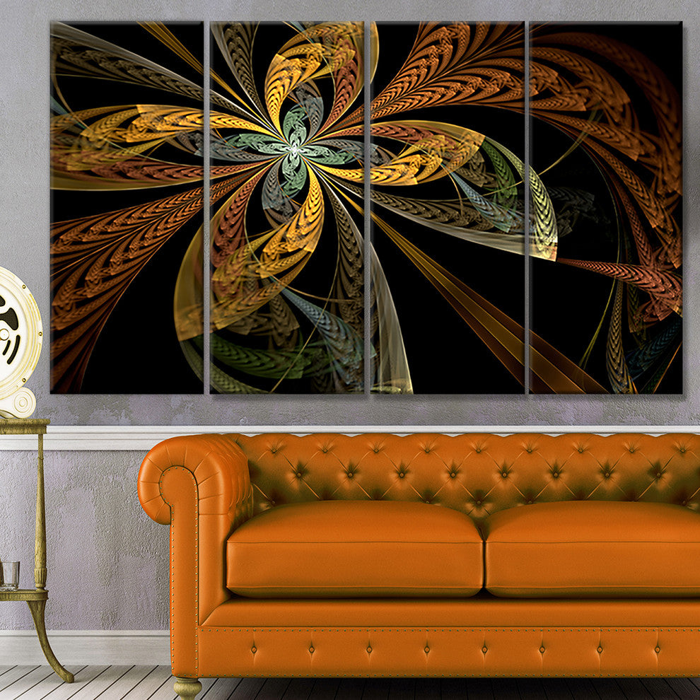 Colorful Fractal Flower Pattern, Abstract Canvas Art Print, 48"x28", 4 Panels